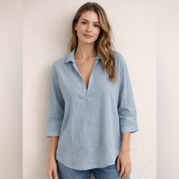 Tulip B Tops - Dusty Blue V-Neck Tunic Top